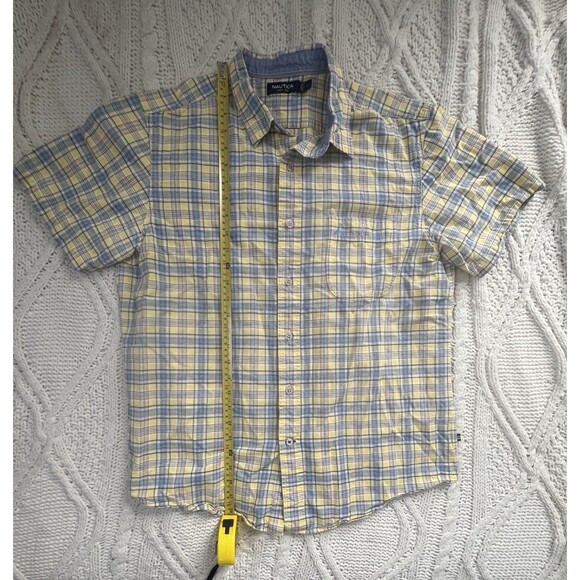 Nautica Men's Short Sleeve Button Up Shirt Yellow Multicolor Plaid Size L - Picture 5 of 10